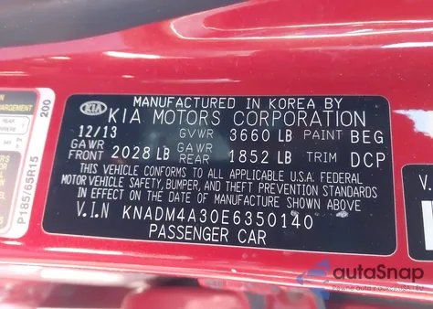 2014 Kia Rio Lx z USA, uszkodzony, nr VIN KNADM4A30E6350140